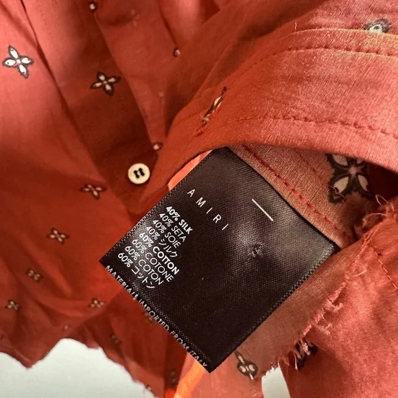 AMIRI Rust Silk Bandana Raw Hem Shirt - Picture 3 of 6